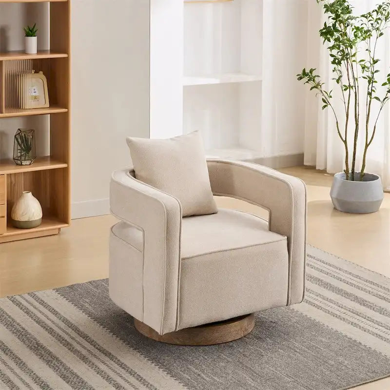Fauteuil pivotant avec piètement en bois vieilli