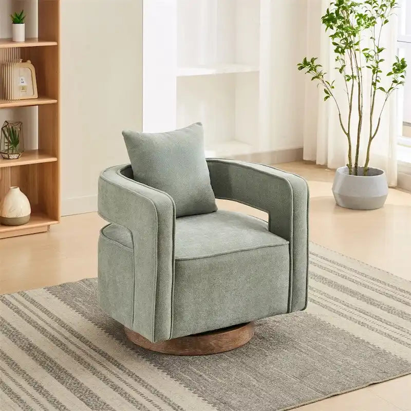 Fauteuil pivotant avec piètement en bois vieilli