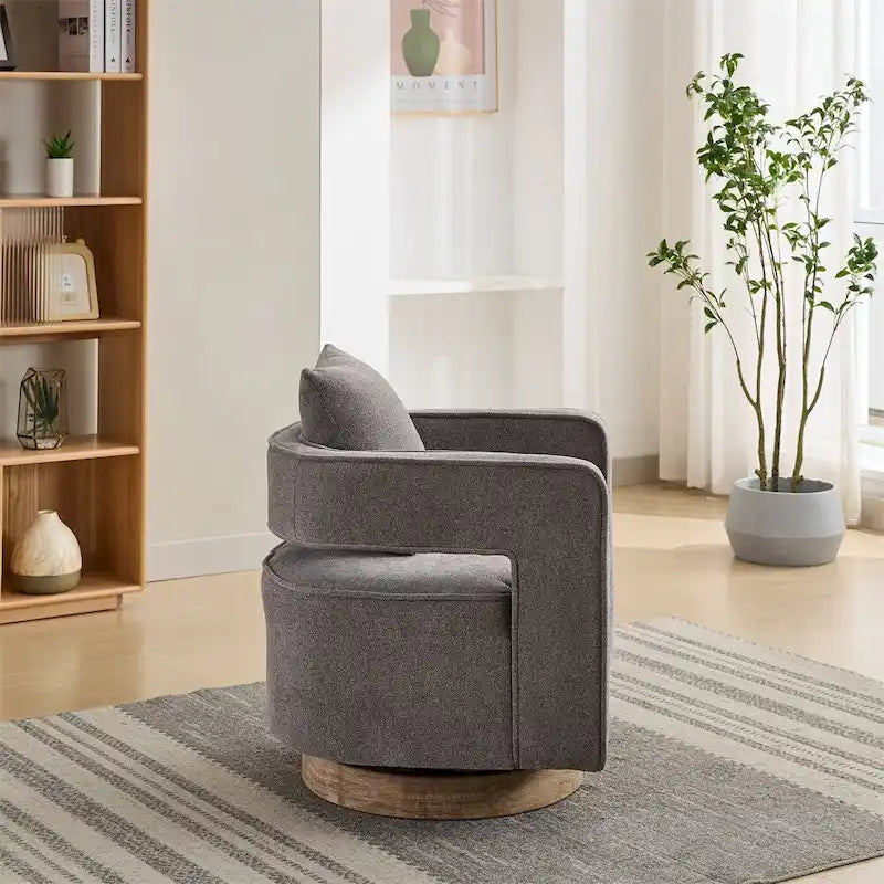 Fauteuil pivotant avec piètement en bois vieilli