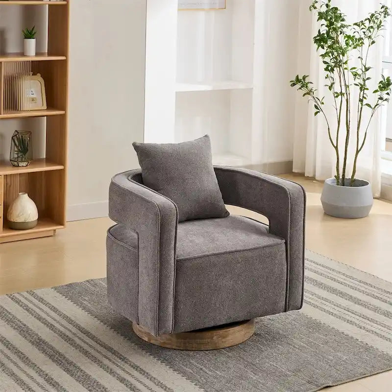 Fauteuil pivotant avec piètement en bois vieilli