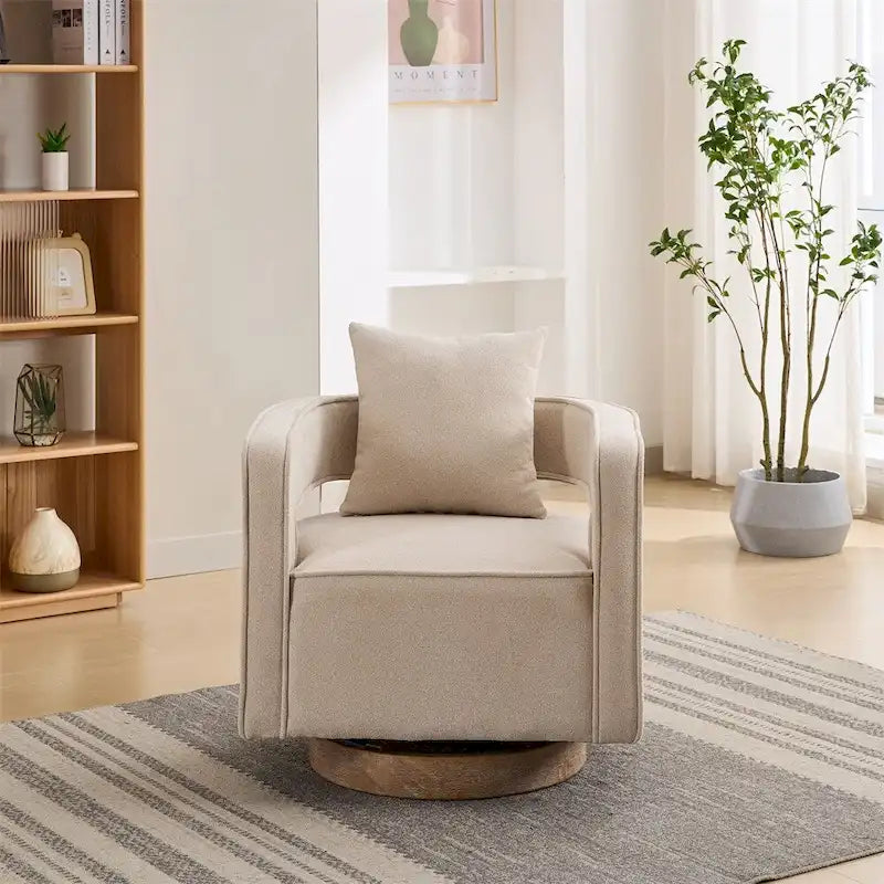 Fauteuil pivotant avec piètement en bois vieilli