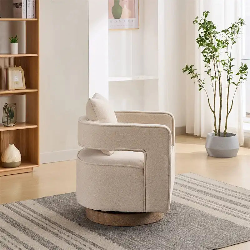 Fauteuil pivotant avec piètement en bois vieilli