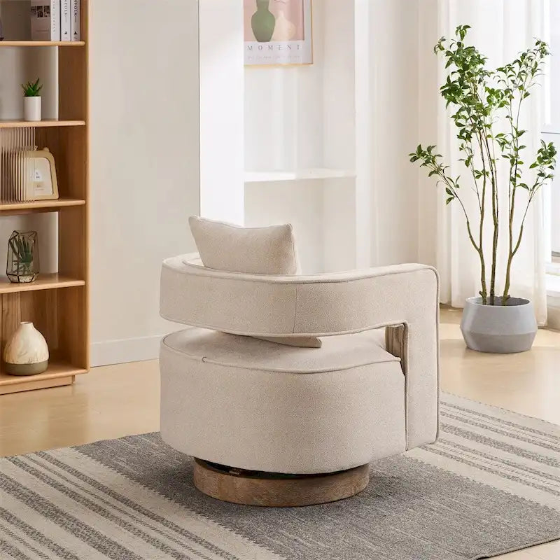 Fauteuil pivotant avec piètement en bois vieilli