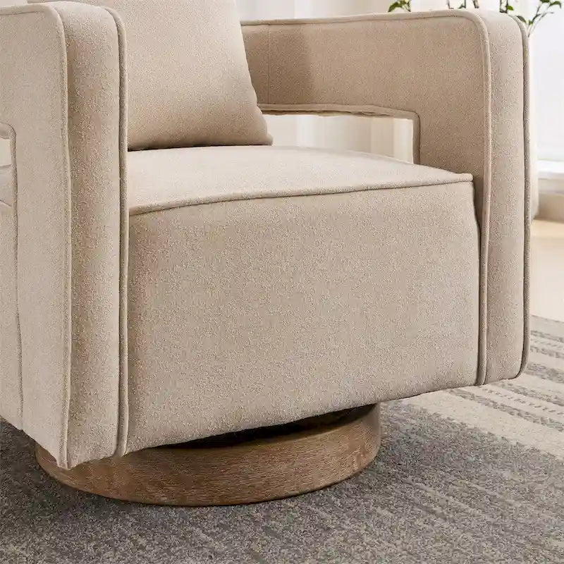 Fauteuil pivotant avec piètement en bois vieilli