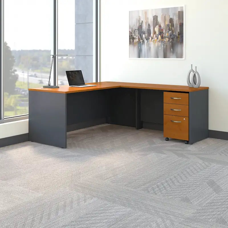 Bureau d'angle en L de 183 cm avec tiroirs