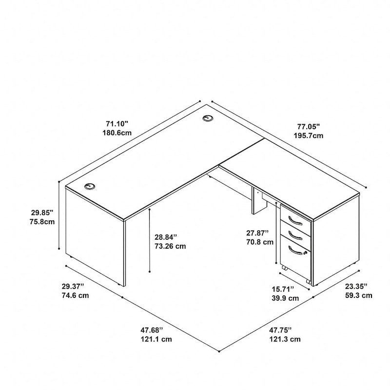 Bureau d'angle en L de 183 cm avec tiroirs
