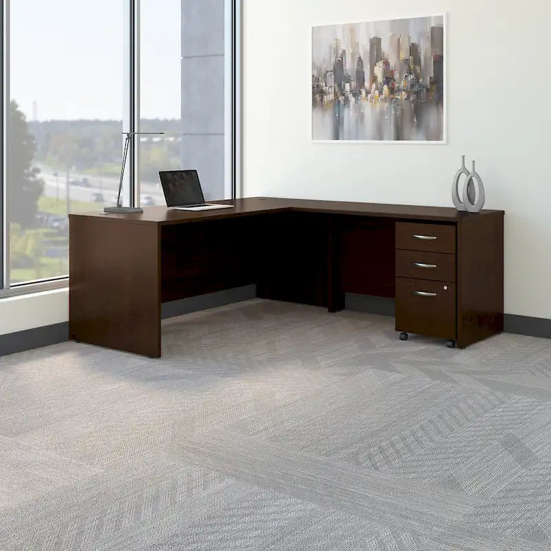 Bureau d'angle en L de 183 cm avec tiroirs