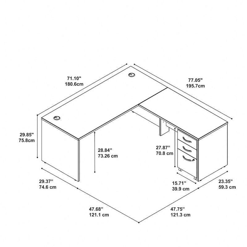 Bureau d'angle en L de 183 cm avec tiroirs