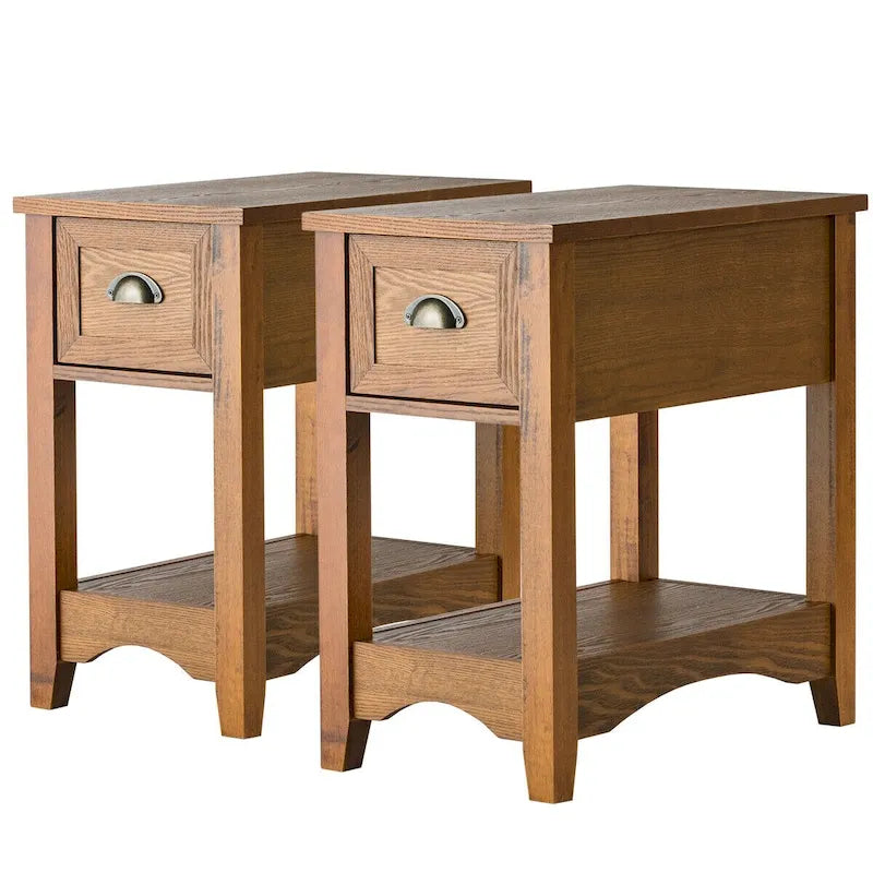 Lot de 2 tables d'appoint contemporaines compactes avec tiroir - 33 x 56 x 58 cm (L x l x H)