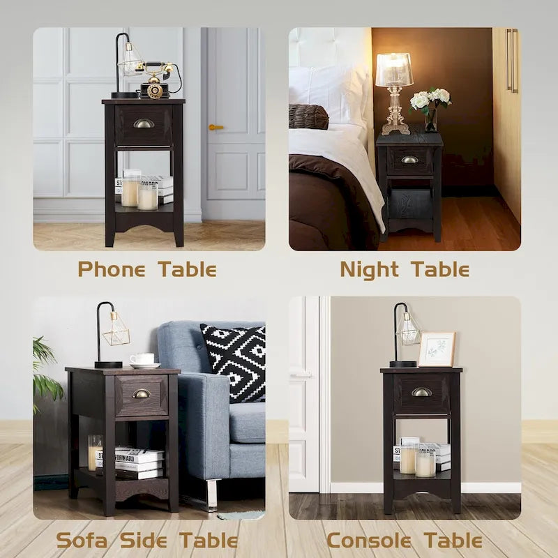 Lot de 2 tables d'appoint contemporaines compactes avec tiroir - 33 x 56 x 58 cm (L x l x H)