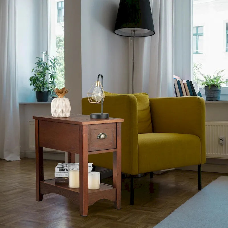 Lot de 2 tables d'appoint contemporaines compactes avec tiroir - 33 x 56 x 58 cm (L x l x H)