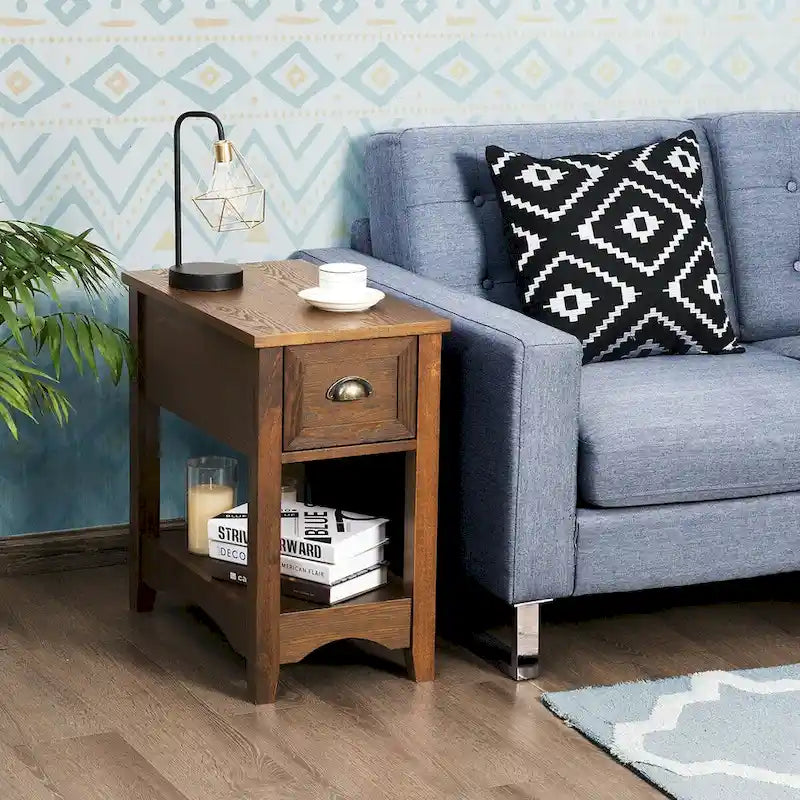 Lot de 2 tables d'appoint contemporaines compactes avec tiroir - 33 x 56 x 58 cm (L x l x H)