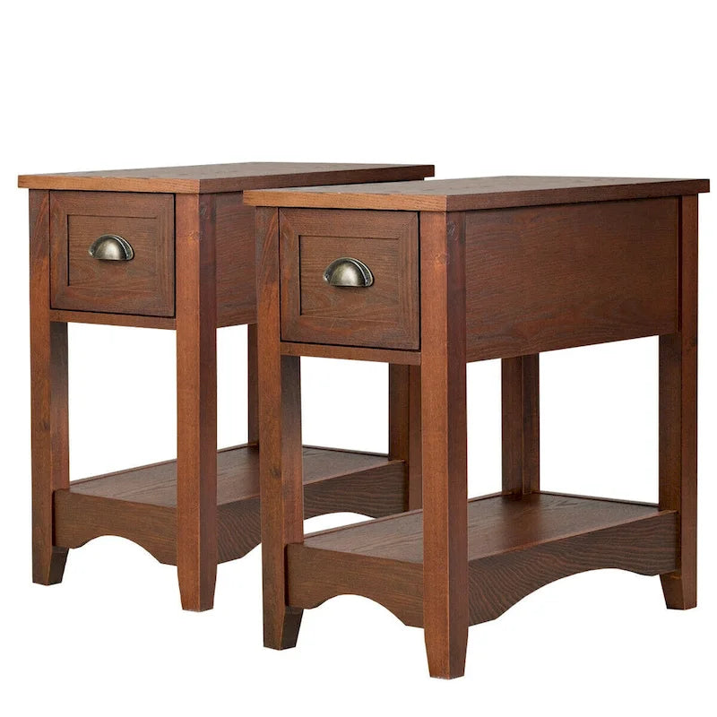 Lot de 2 tables d'appoint contemporaines compactes avec tiroir - 33 x 56 x 58 cm (L x l x H)