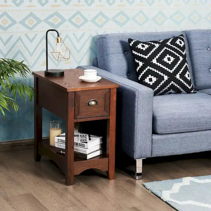 Lot de 2 tables d'appoint contemporaines compactes avec tiroir - 33 x 56 x 58 cm (L x l x H)