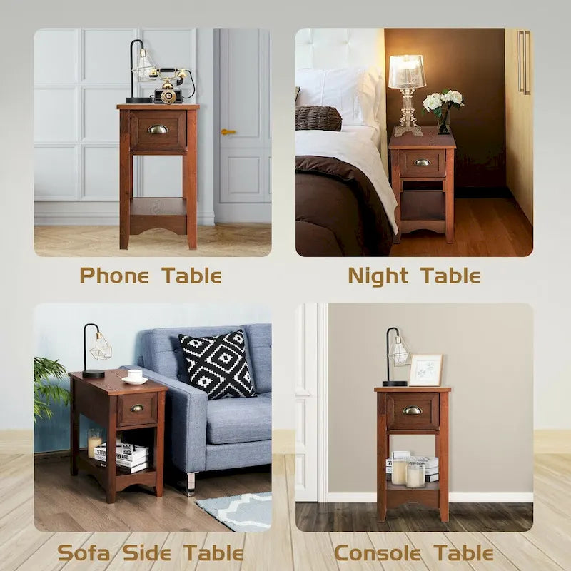 Lot de 2 tables d'appoint contemporaines compactes avec tiroir - 33 x 56 x 58 cm (L x l x H)