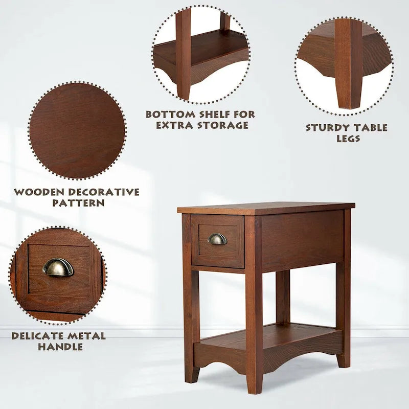 Lot de 2 tables d'appoint contemporaines compactes avec tiroir - 33 x 56 x 58 cm (L x l x H)
