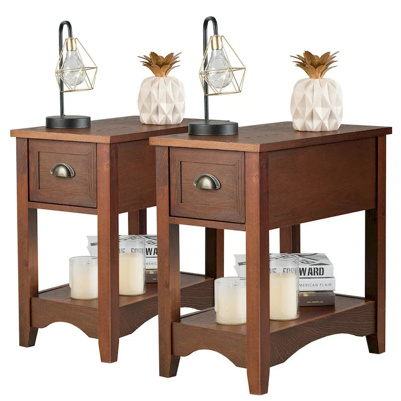 Lot de 2 tables d'appoint contemporaines compactes avec tiroir - 33 x 56 x 58 cm (L x l x H)