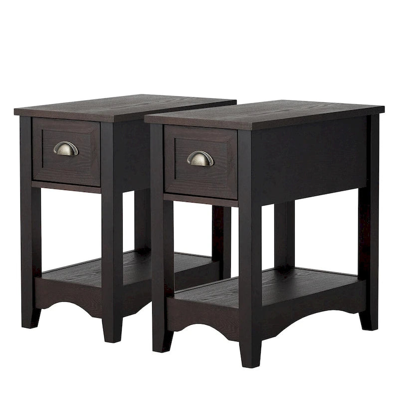 Lot de 2 tables d'appoint contemporaines compactes avec tiroir - 33 x 56 x 58 cm (L x l x H)