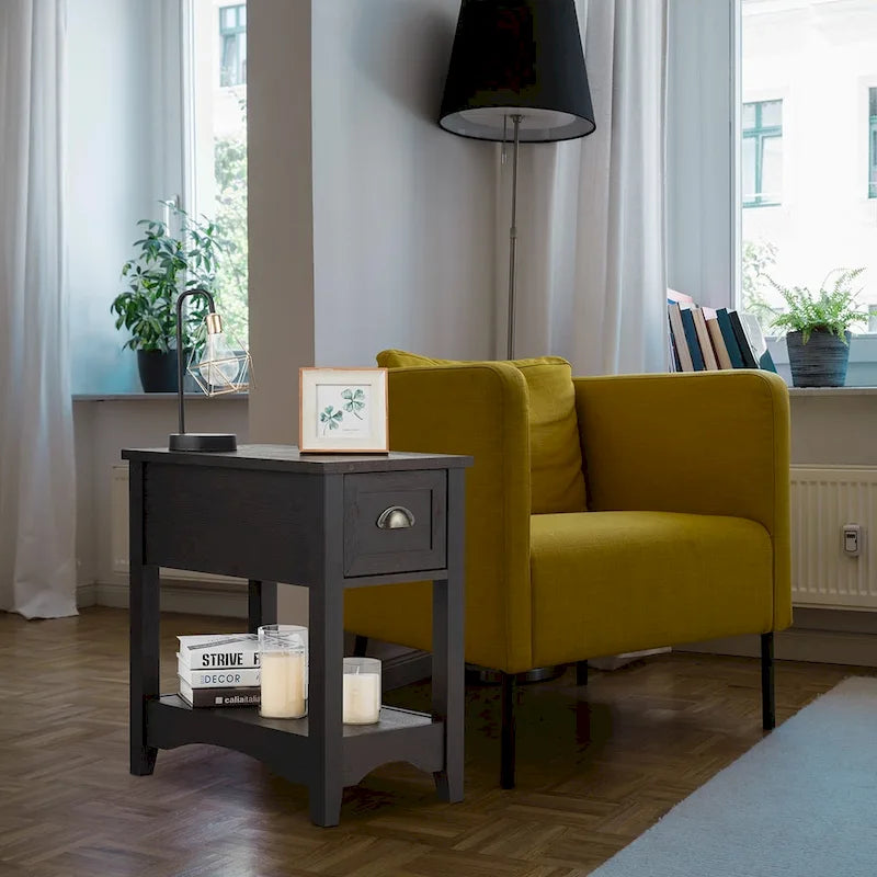 Lot de 2 tables d'appoint contemporaines compactes avec tiroir - 33 x 56 x 58 cm (L x l x H)