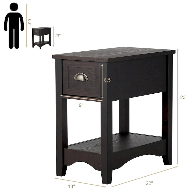 Lot de 2 tables d'appoint contemporaines compactes avec tiroir - 33 x 56 x 58 cm (L x l x H)