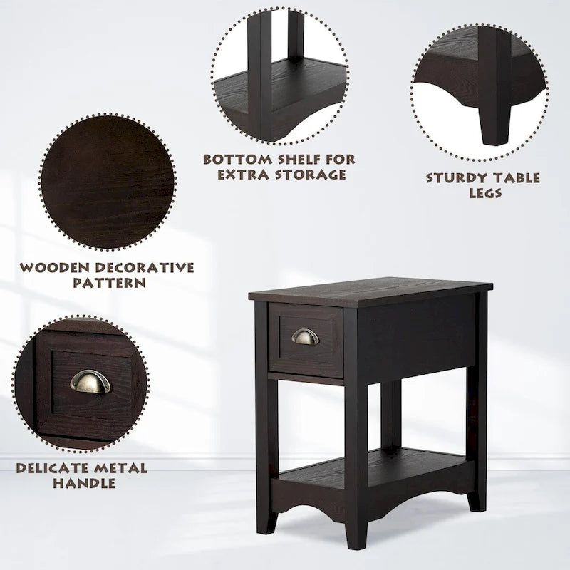 Lot de 2 tables d'appoint contemporaines compactes avec tiroir - 33 x 56 x 58 cm (L x l x H)
