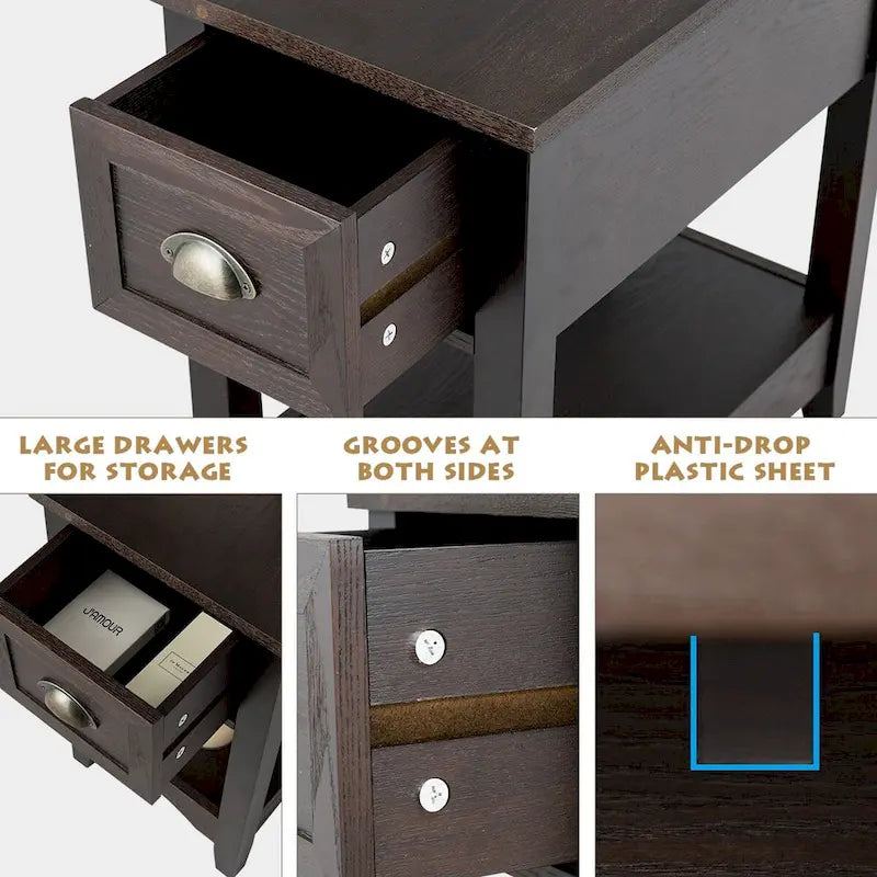 Lot de 2 tables d'appoint contemporaines compactes avec tiroir - 33 x 56 x 58 cm (L x l x H)