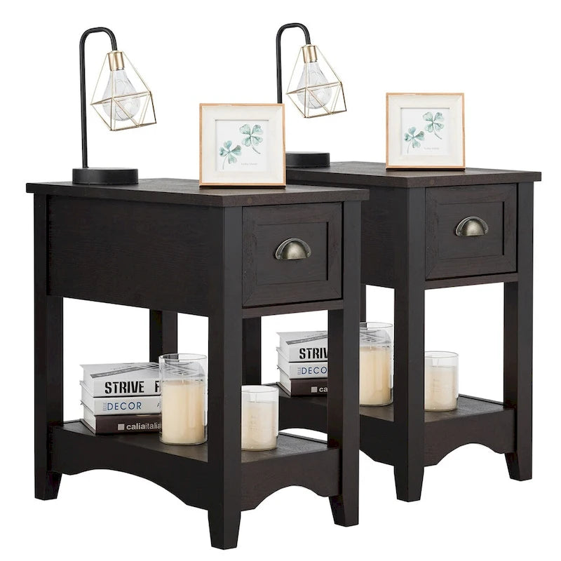 Lot de 2 tables d'appoint contemporaines compactes avec tiroir - 33 x 56 x 58 cm (L x l x H)