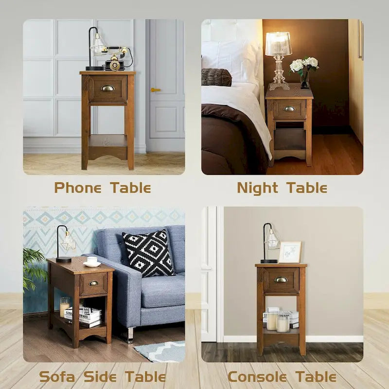 Lot de 2 tables d'appoint contemporaines compactes avec tiroir - 33 x 56 x 58 cm (L x l x H)