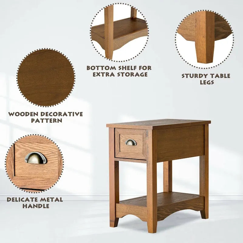 Lot de 2 tables d'appoint contemporaines compactes avec tiroir - 33 x 56 x 58 cm (L x l x H)