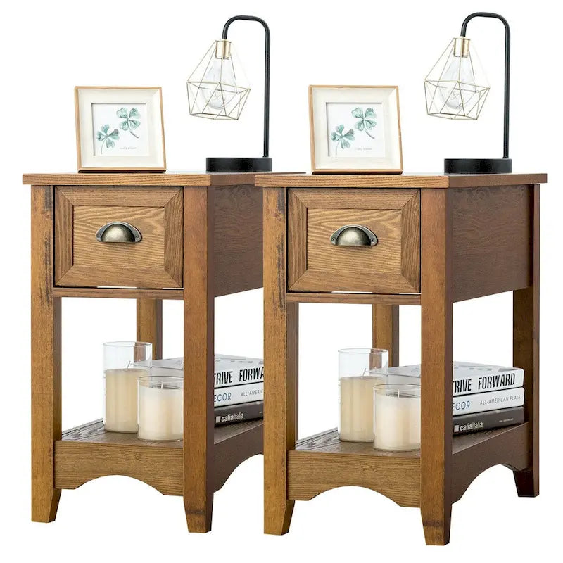 Lot de 2 tables d'appoint contemporaines compactes avec tiroir - 33 x 56 x 58 cm (L x l x H)