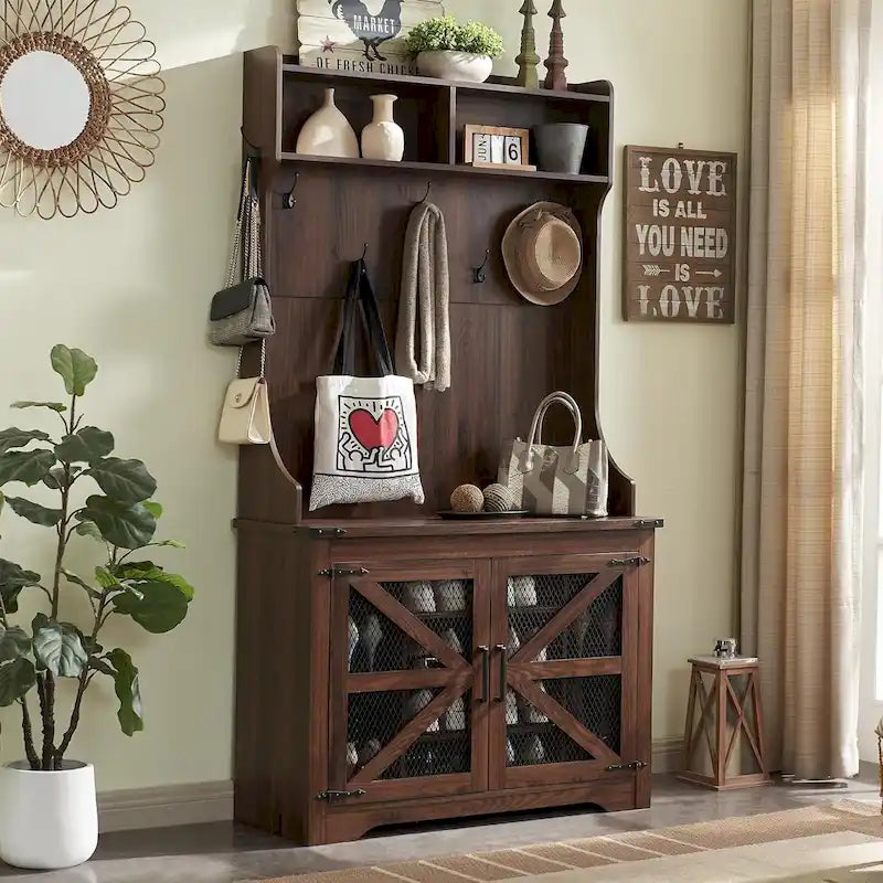 42 Banc d'entrée de ferme large avec porte-manteau, meuble de vestibule