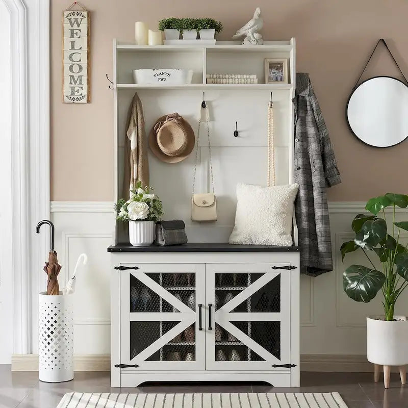 42 Banc d'entrée de ferme large avec porte-manteau, meuble de vestibule