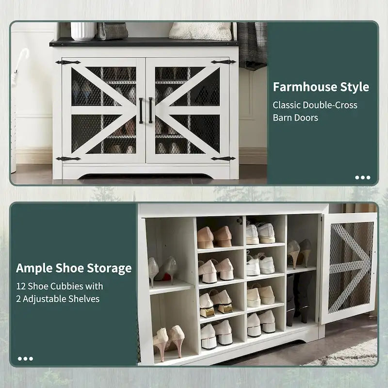 42 Banc d'entrée de ferme large avec porte-manteau, meuble de vestibule
