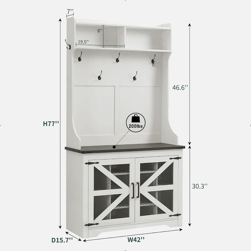 42 Banc d'entrée de ferme large avec porte-manteau, meuble de vestibule