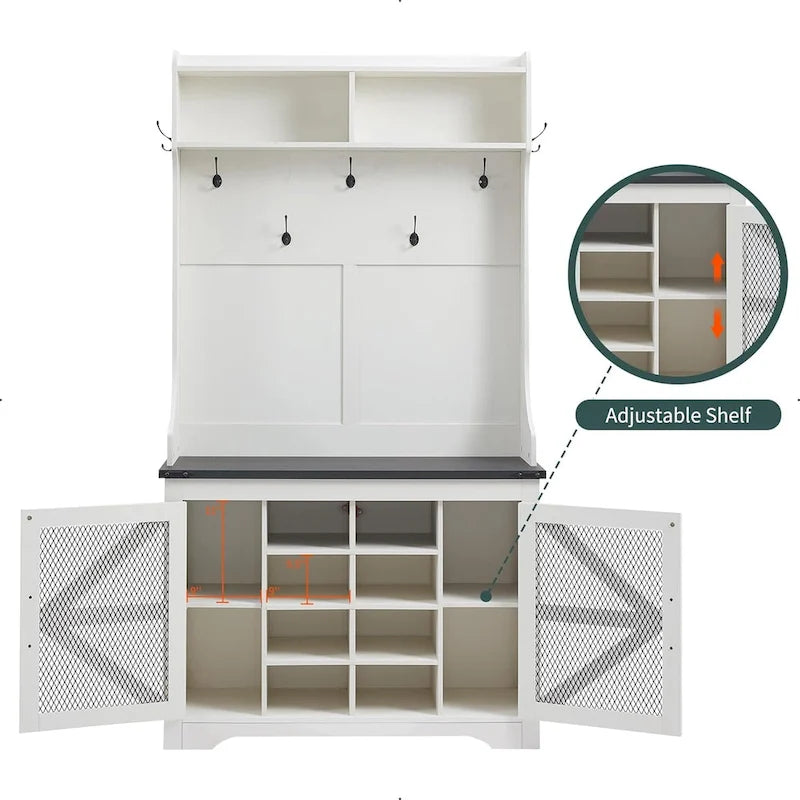 42 Banc d'entrée de ferme large avec porte-manteau, meuble de vestibule