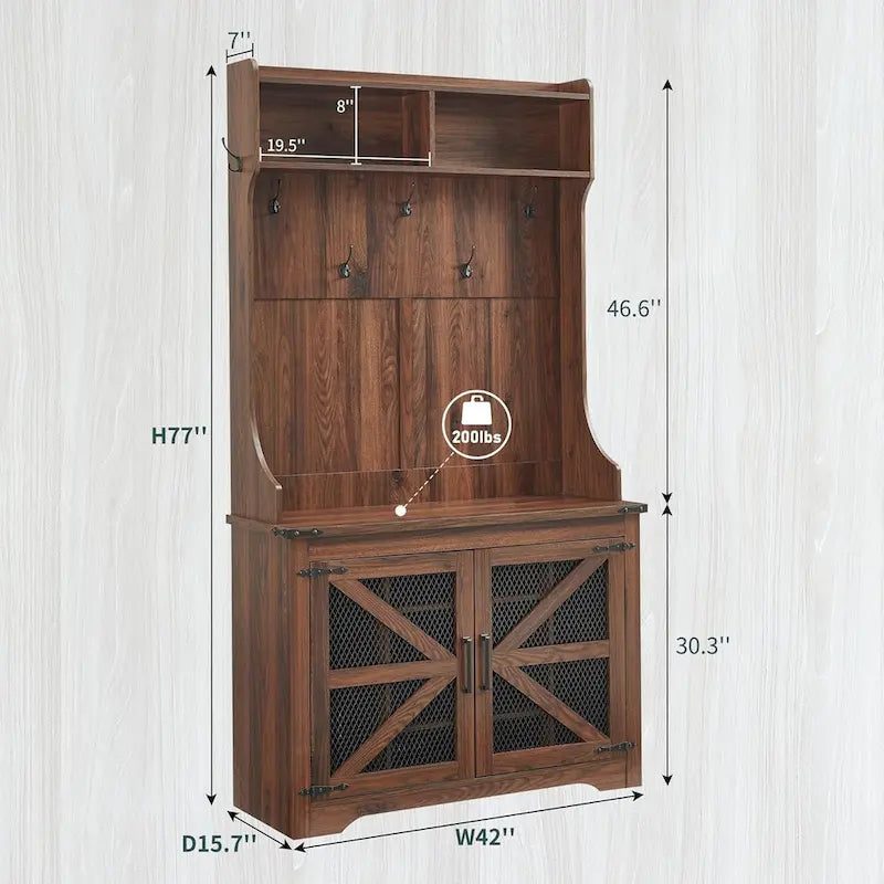 42 Banc d'entrée de ferme large avec porte-manteau, meuble de vestibule