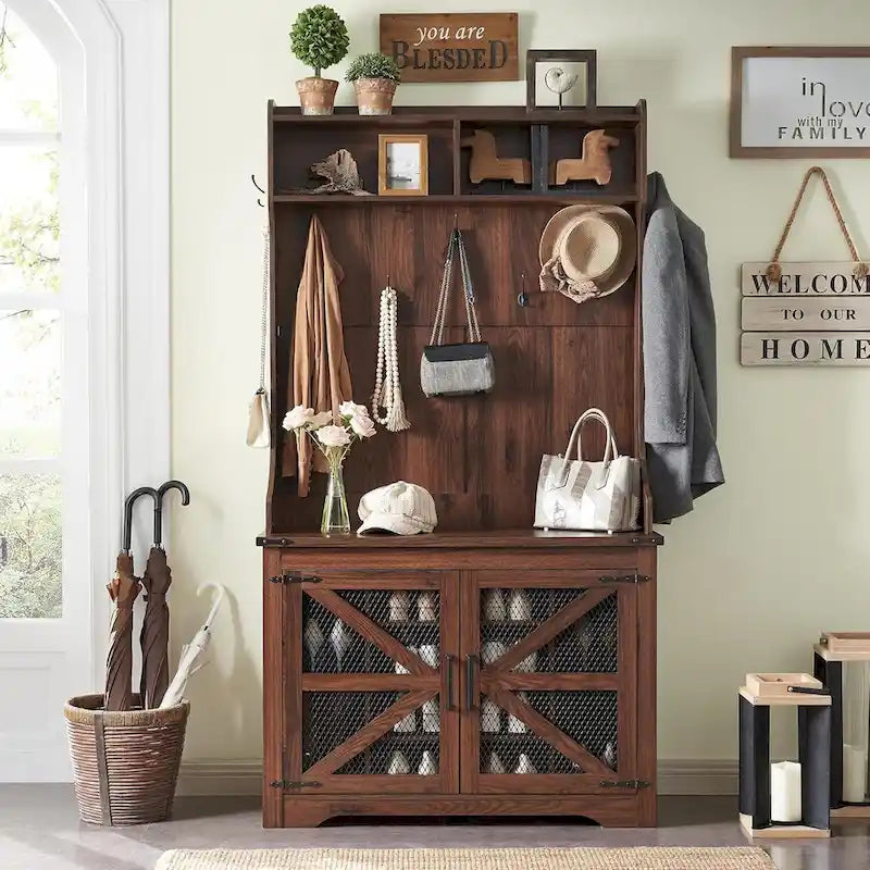 42 Banc d'entrée de ferme large avec porte-manteau, meuble de vestibule