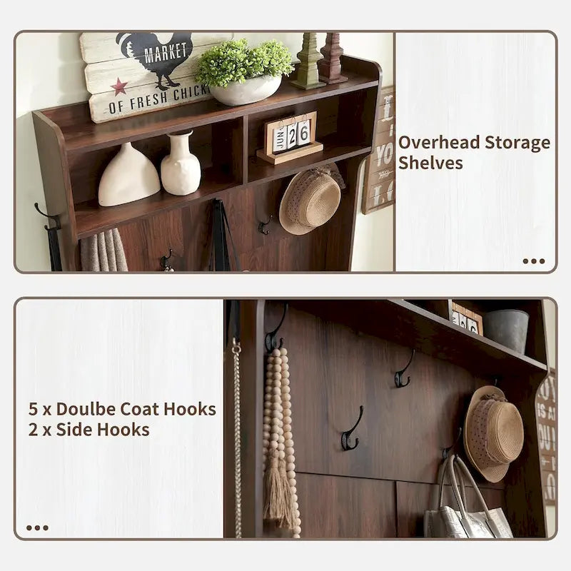 42 Banc d'entrée de ferme large avec porte-manteau, meuble de vestibule