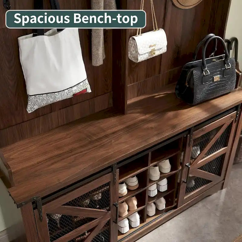 42 Banc d'entrée de ferme large avec porte-manteau, meuble de vestibule