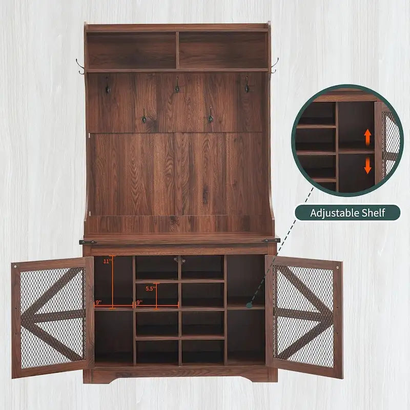 42 Banc d'entrée de ferme large avec porte-manteau, meuble de vestibule