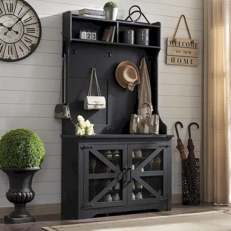 42 Banc d'entrée de ferme large avec porte-manteau, meuble de vestibule