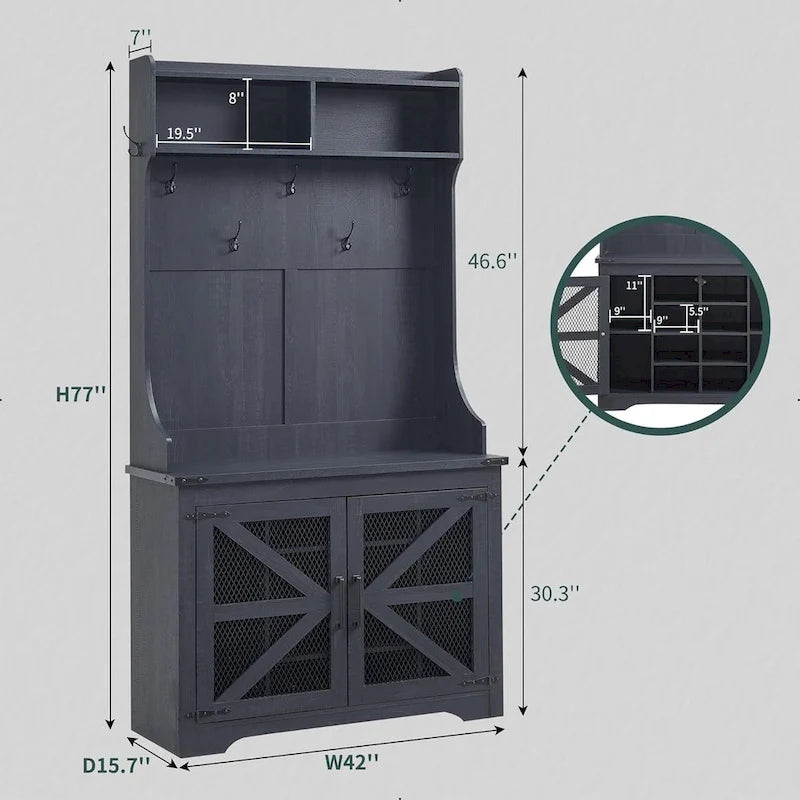 42 Banc d'entrée de ferme large avec porte-manteau, meuble de vestibule