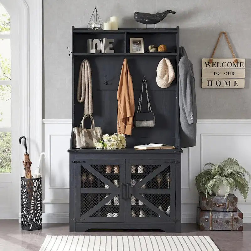 42 Banc d'entrée de ferme large avec porte-manteau, meuble de vestibule