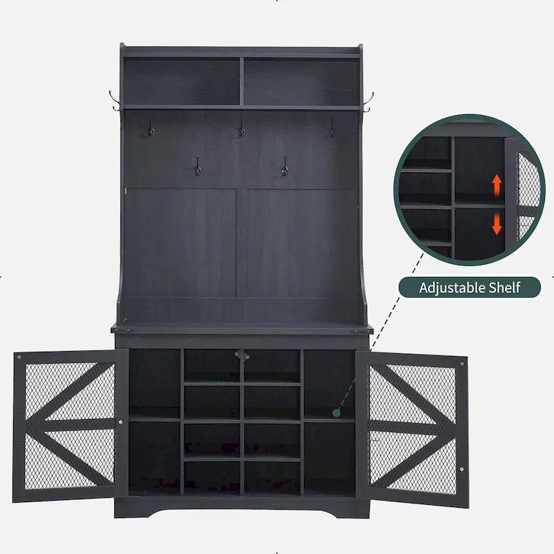 42 Banc d'entrée de ferme large avec porte-manteau, meuble de vestibule