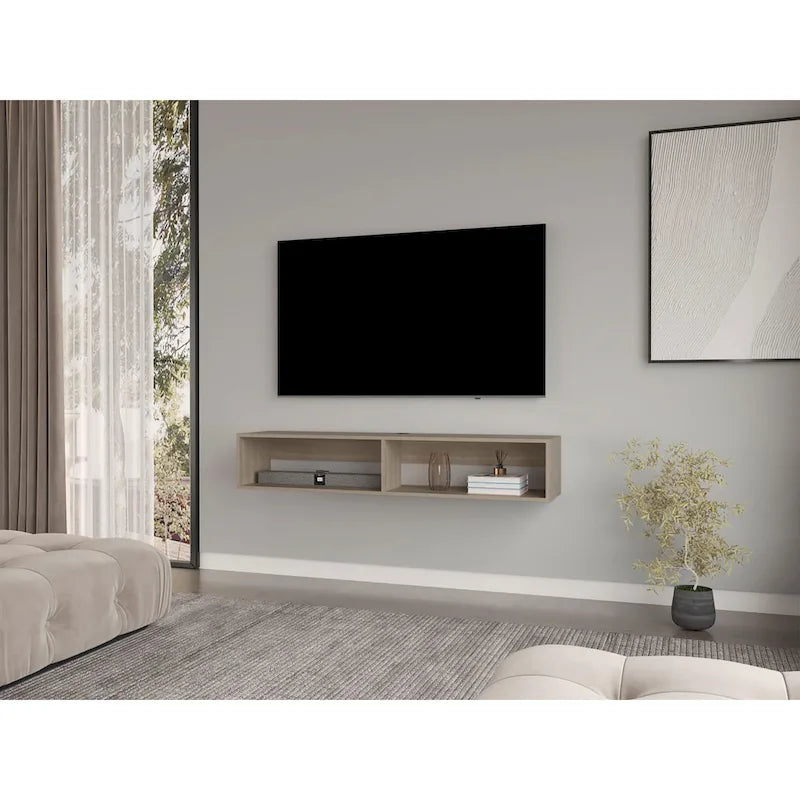 Meuble TV mural moderne 59'' - Meuble média flottant avec étagères et gestion des câbles - 10,4 H x 59,1 L x 12,6 P