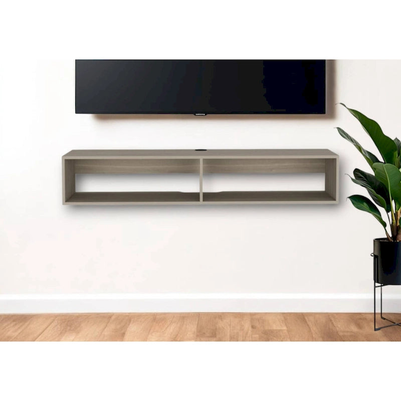 Meuble TV mural moderne 59'' - Meuble média flottant avec étagères et gestion des câbles - 10,4 H x 59,1 L x 12,6 P
