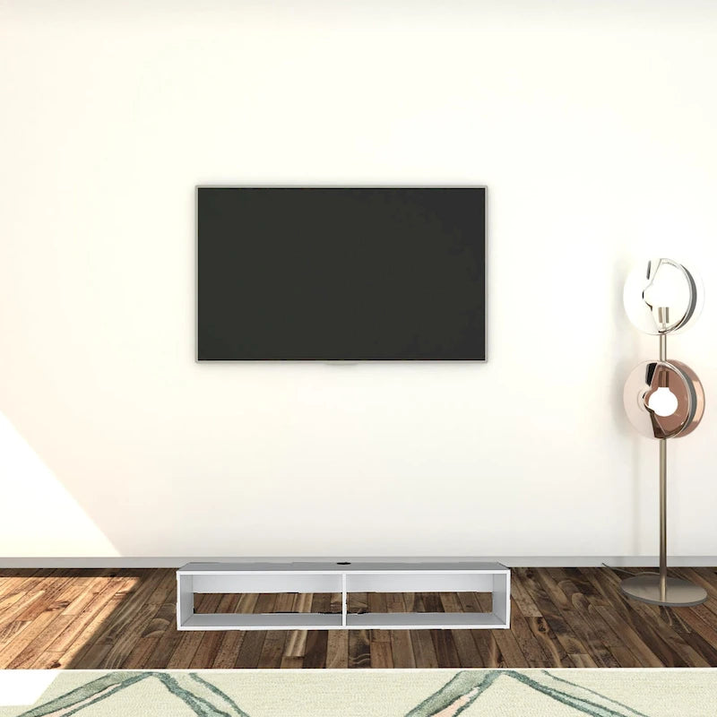 Meuble TV mural moderne 59'' - Meuble média flottant avec étagères et gestion des câbles - 10,4 H x 59,1 L x 12,6 P