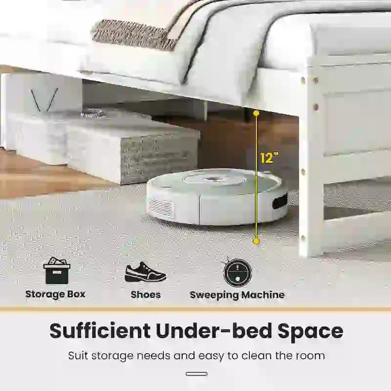 Cadre de lit double en bois avec station de recharge et lumière LED