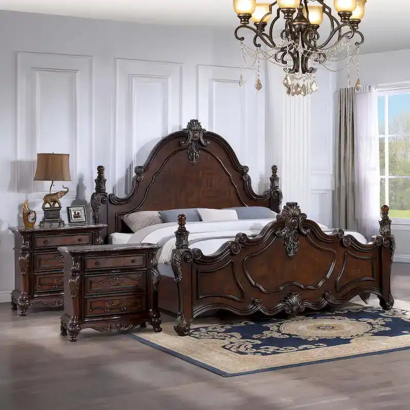 Ensemble de chambre à coucher Eugene trois pièces en bois de cerisier foncé traditionnel