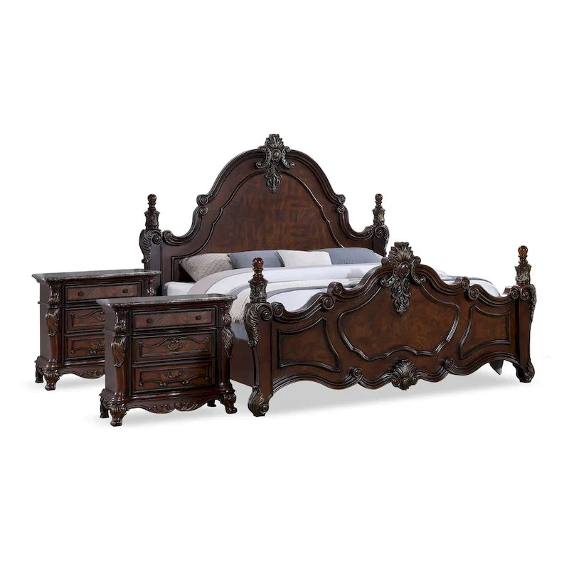 Ensemble de chambre à coucher Eugene trois pièces en bois de cerisier foncé traditionnel